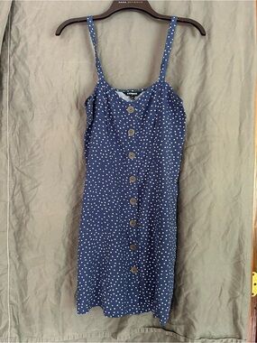 Express Navy Polka Dot Button-Front Mini Dress